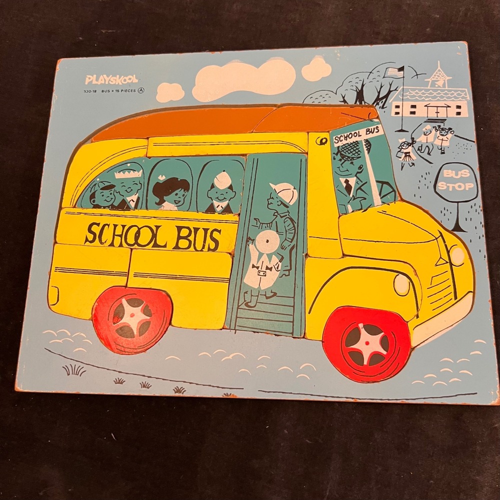 Vintage Playskool Wooden School Bus Puzzle